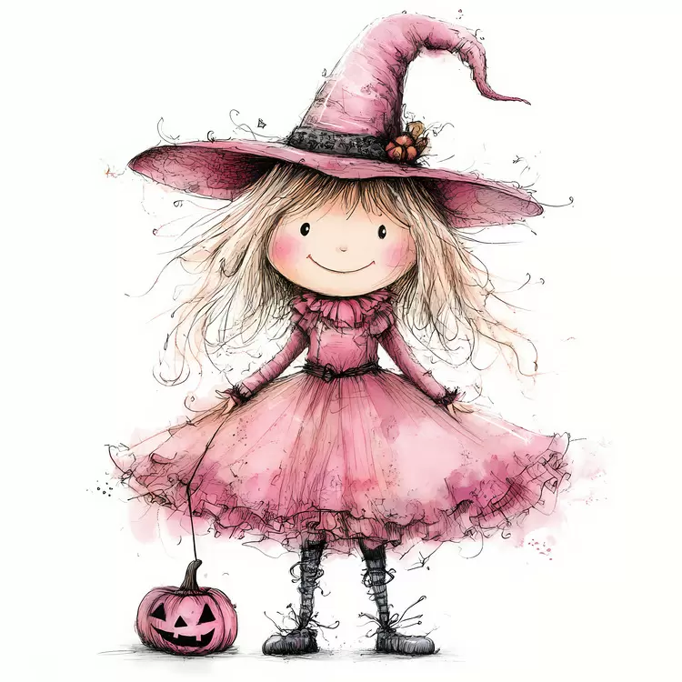 Pink Halloween witch