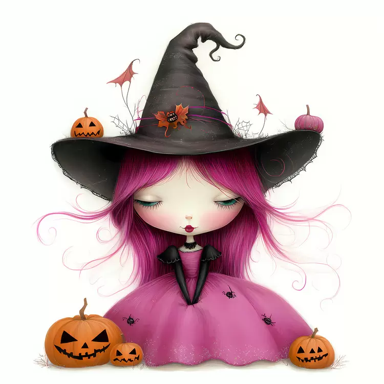 Pink Halloween witch