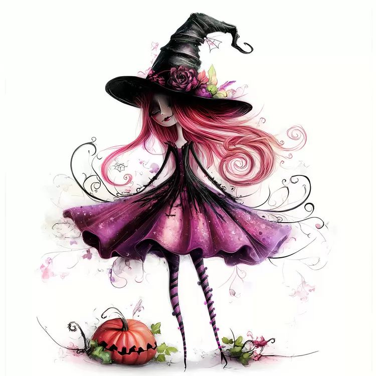 Pink Halloween witch