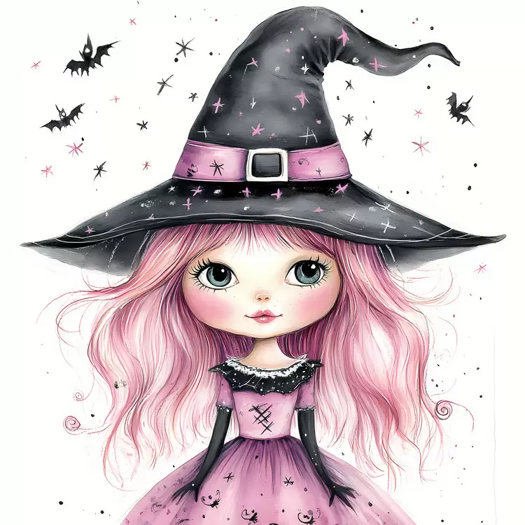 Pink Halloween witch