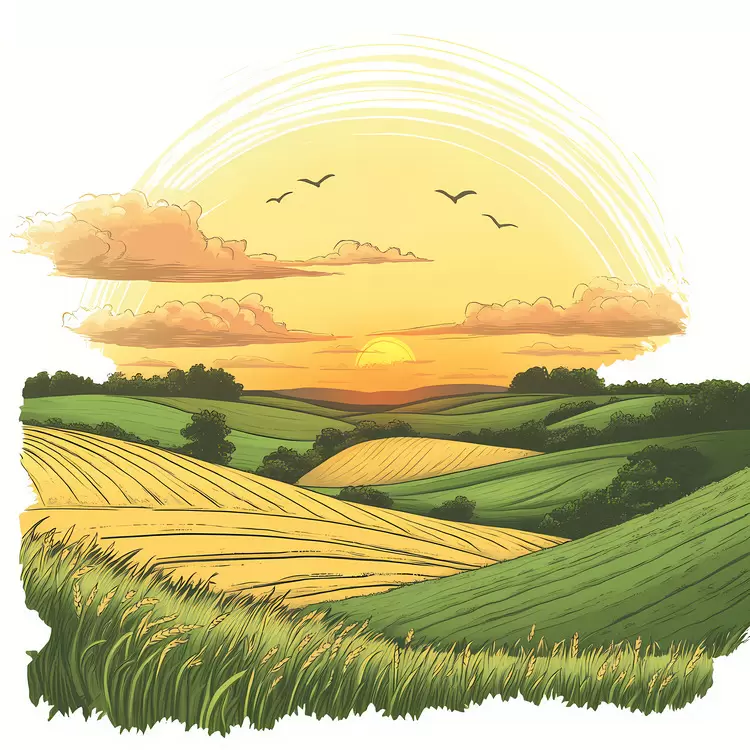 Sunrise Over Fields